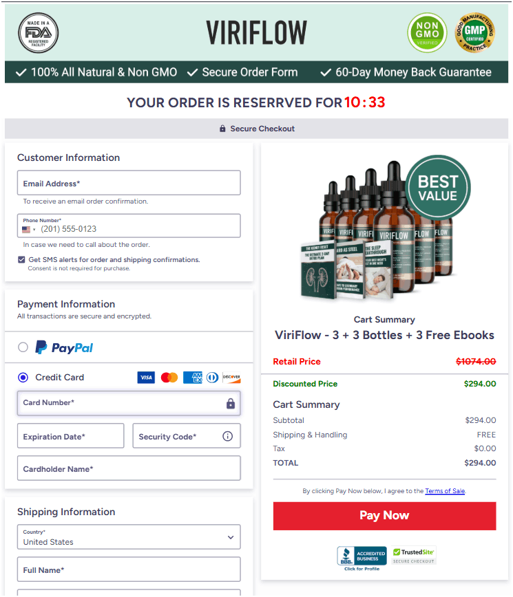 Viriflow with secure payment options for easy online purchase
